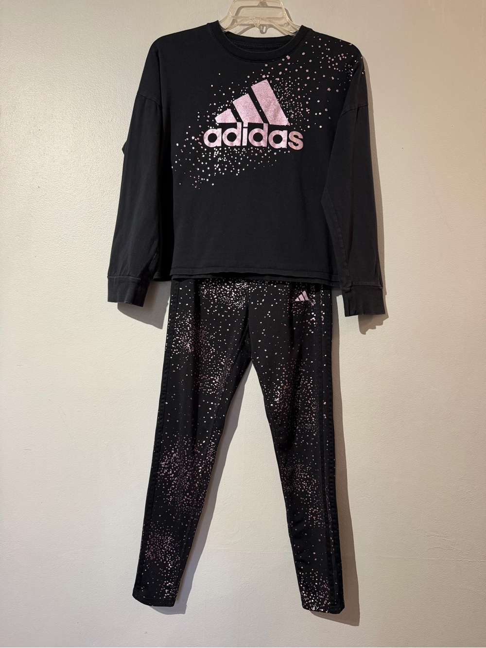 Adidas  Black & Pink foiled Speckled Logo Two-Piece Set